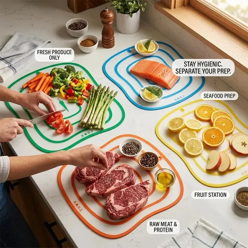 4PCS Flexible Cutting Board Set Color Coded Chopping Mats Dishwasher Safe Kitchen Prep Boards