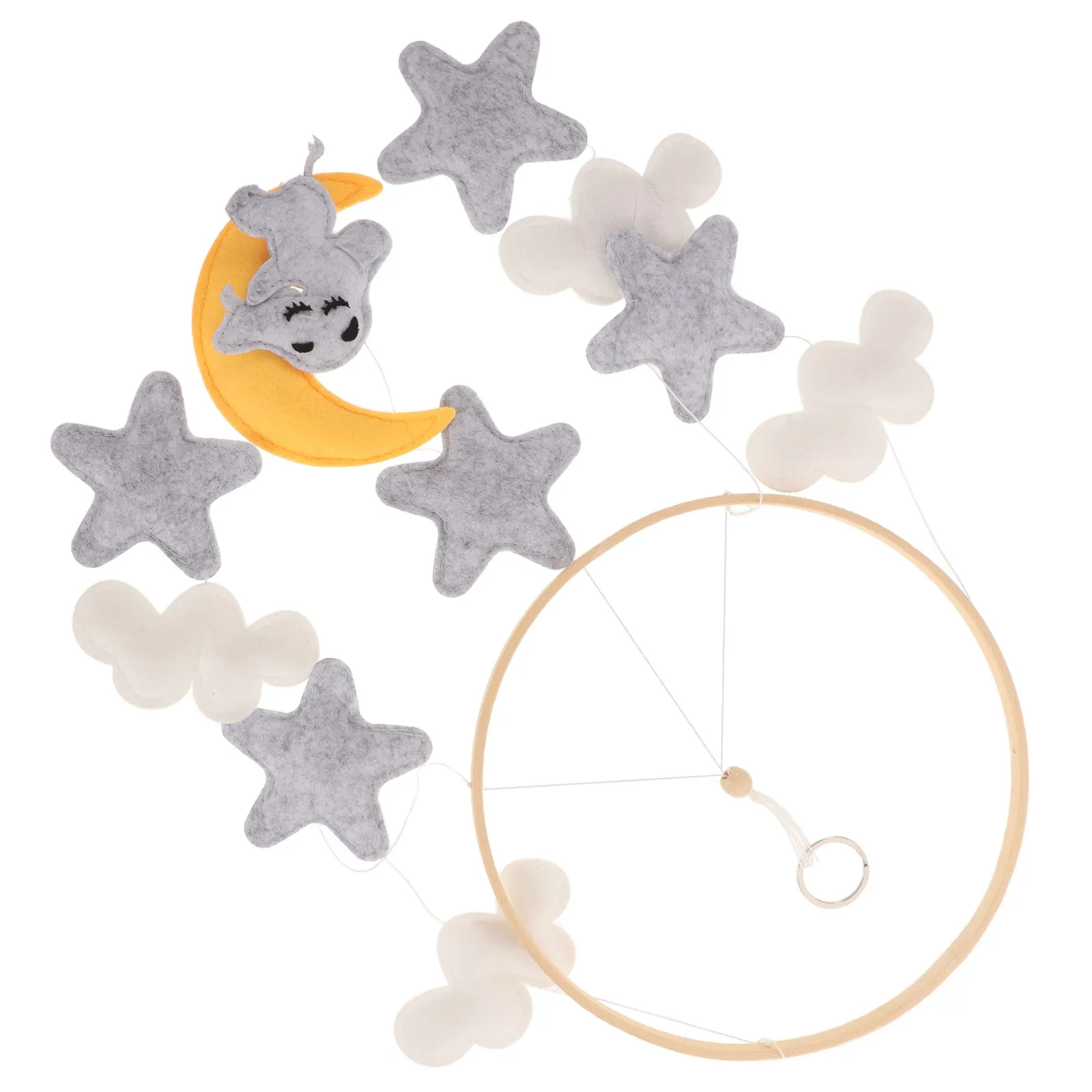 象のフェルト製ベビーベッドモバイル、動物と雲の装飾、ベビールーム用吊り下げベッドベル、新生児の睡眠を落ち着かせる感覚玩具