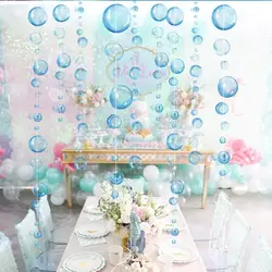 Fish Jellyfish Under The Sea Party Decorations Clear Bubble Sticker Garlands Mermaid Birthday Blue Purple Circle Hanging Pendant