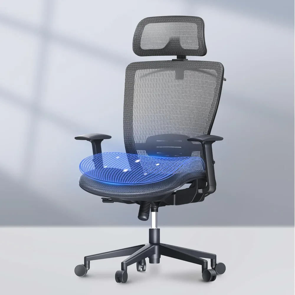 

High back mesh computer chair, lumbar support, tilt function, 3D headrest, 2D armrest, heavy duty executive office chair.