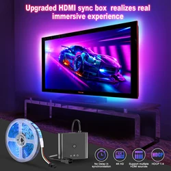 Kit de Luz LED para Home Theater, Ambiente, Dispositivos de Luz Traseira para PC, USB, Fita RGB, Sincronização de Cores, Uso com Alexa, Google Box, 55-75