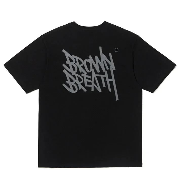 

Men's Graphic Cotton T-Shirt Brown Breath Handmade Script Print Summer Casual Streetwear Tee White Green Contrast Essential Top