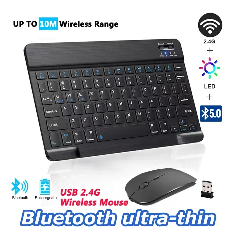 

Keyboard Wireless Bluetooth 2.4G Russian/English Keycaps Mouse Combo USB C Receiver For MacBook Pad PC Tablet Rechargeable