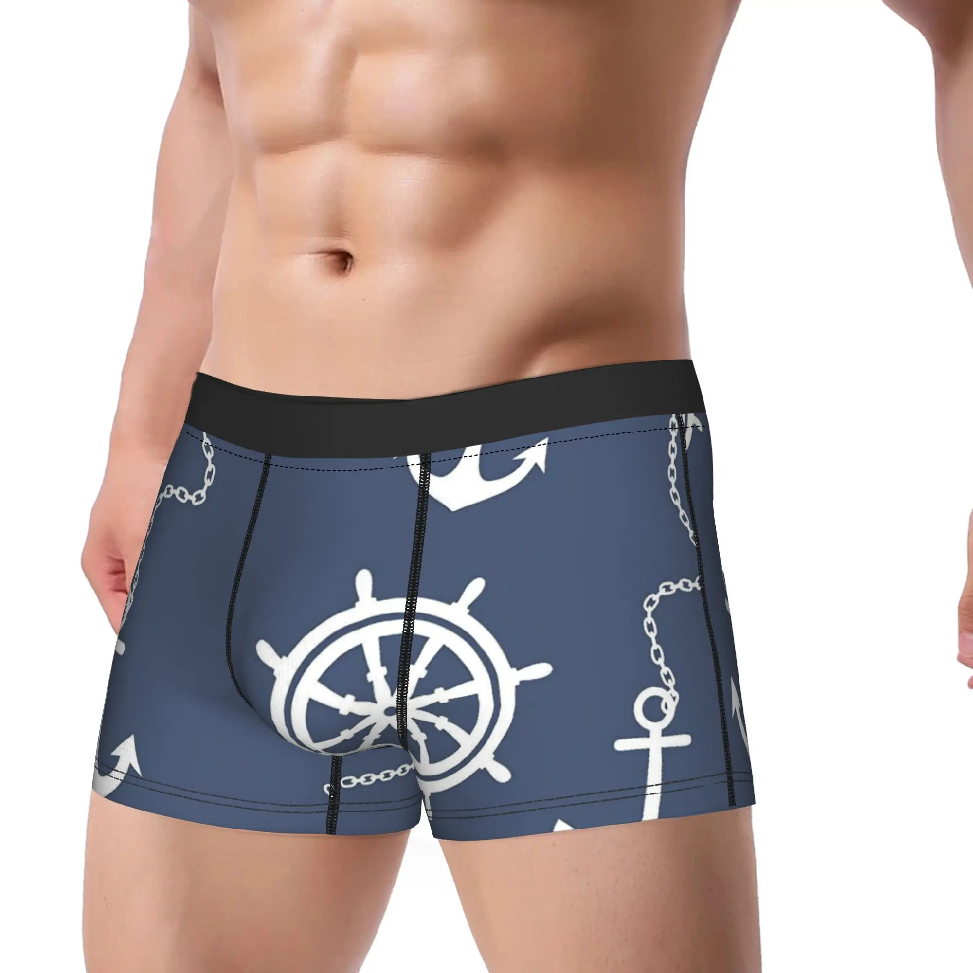 Nautical Anchor Boat Shorts Briefs  Underwear High Quality Men Elastic Boxershorts Printed Plus Size Panties