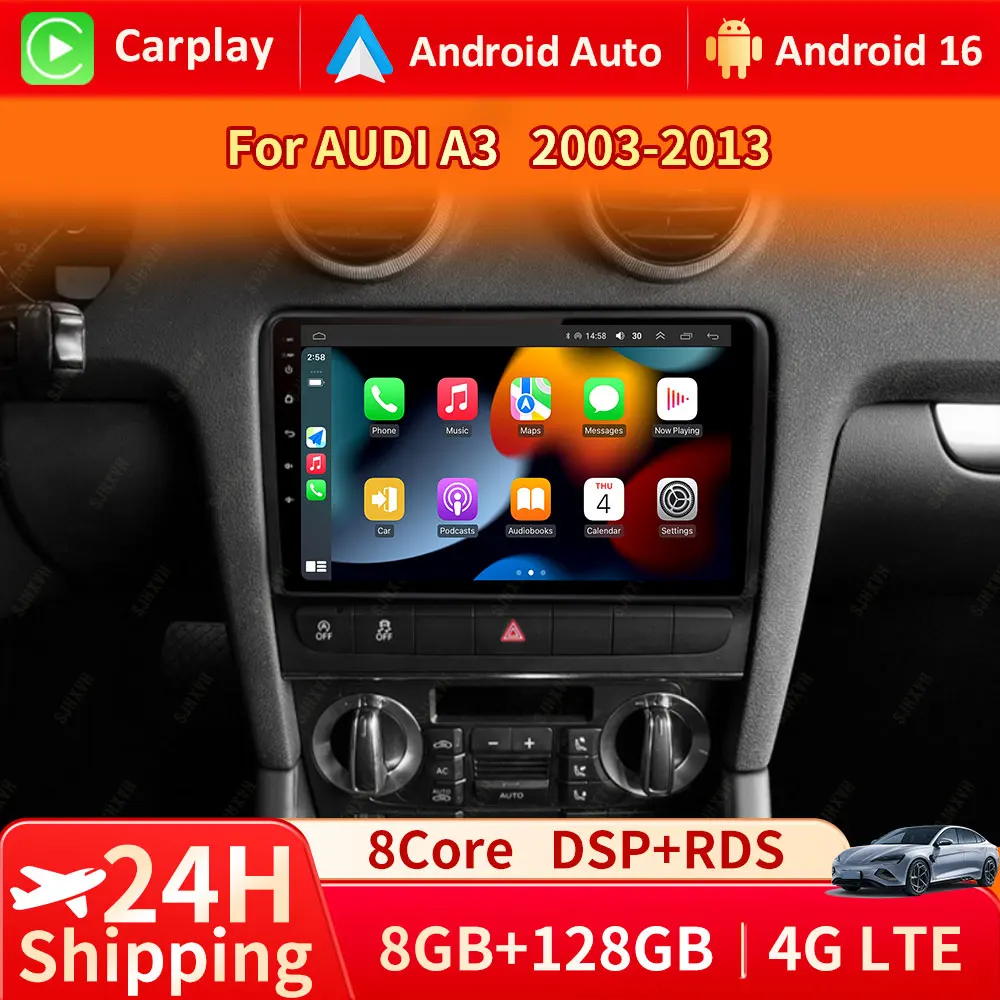 

Car Radio Android 16 Carplay Auto For Audi A3 8P 2003-2013 2din Multimedia Player GPS Navigation Audio Stereo DSP 360 Camera 4G