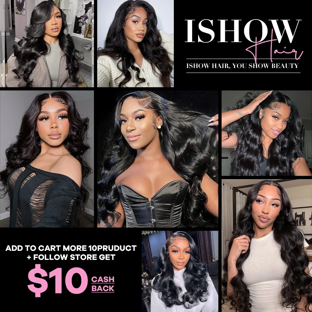 Ishow 4C Body Wave Edges Baby Hair 4x4 Lace Closure Wigs 13x4 13x6 Lace Front Human Hair Wigs Kinky Edges Natural Hairline Wig