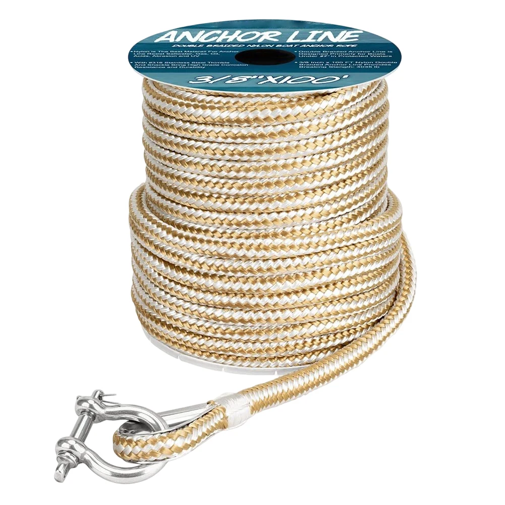 1pc Nylon Anchor Line 50/100ft 15/30m Heavy Duty Double Weaving Dock Fixed Rope Marine Ropes With Stainless Steel Thimble view 5