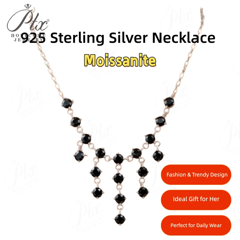 Moissanite Necklace D Champagne Black 1.8ct Round Cut 925 Sterling Silver Fringe Pendant Anti Allergy Daily Wear Jewelry