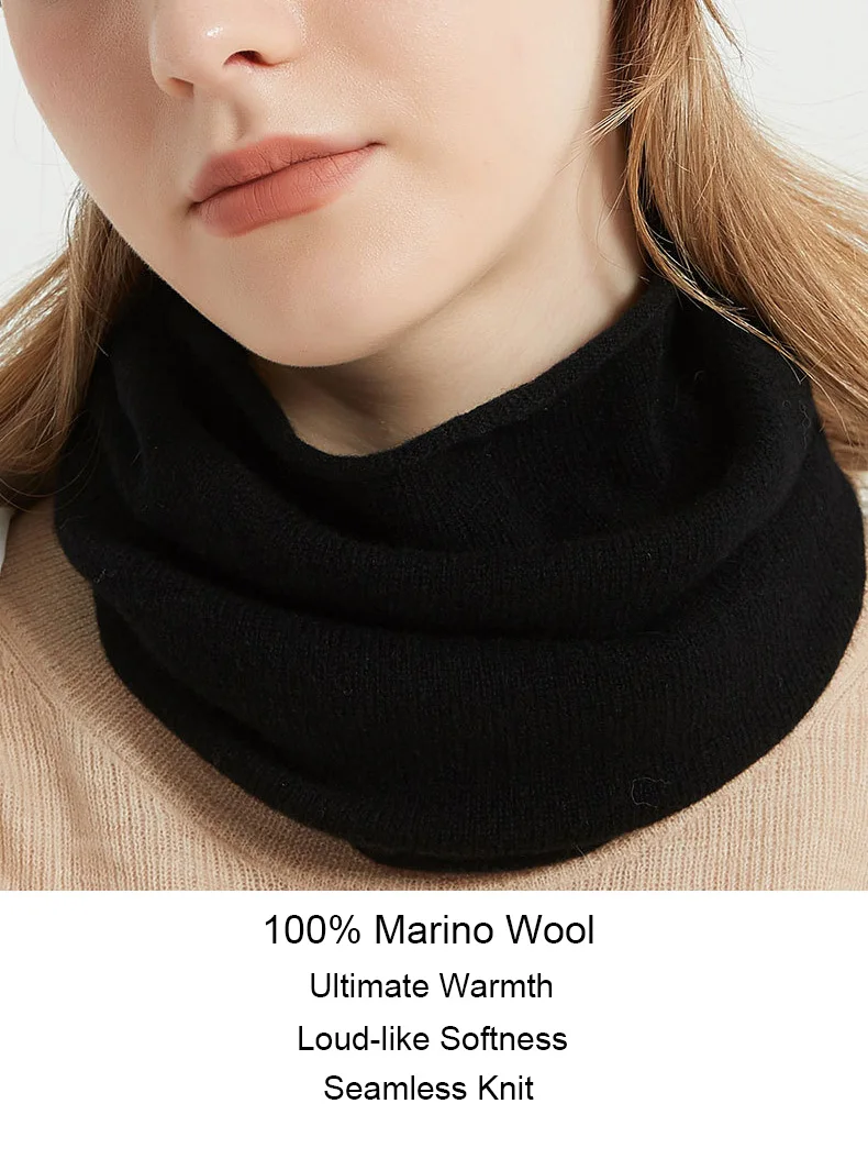 Merino Wool Neck Gaiter Soft Knit Circle Loop Scarf Lightweight Cozy Thermal Collar for Winter Outerwear