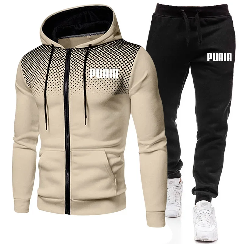 2023 New Winter Men\'s Clothing Men Sets Printing Hoodie Set Fleece Zipper Sweatshirt Casual Sport Sweatpants Mens Tracksuits