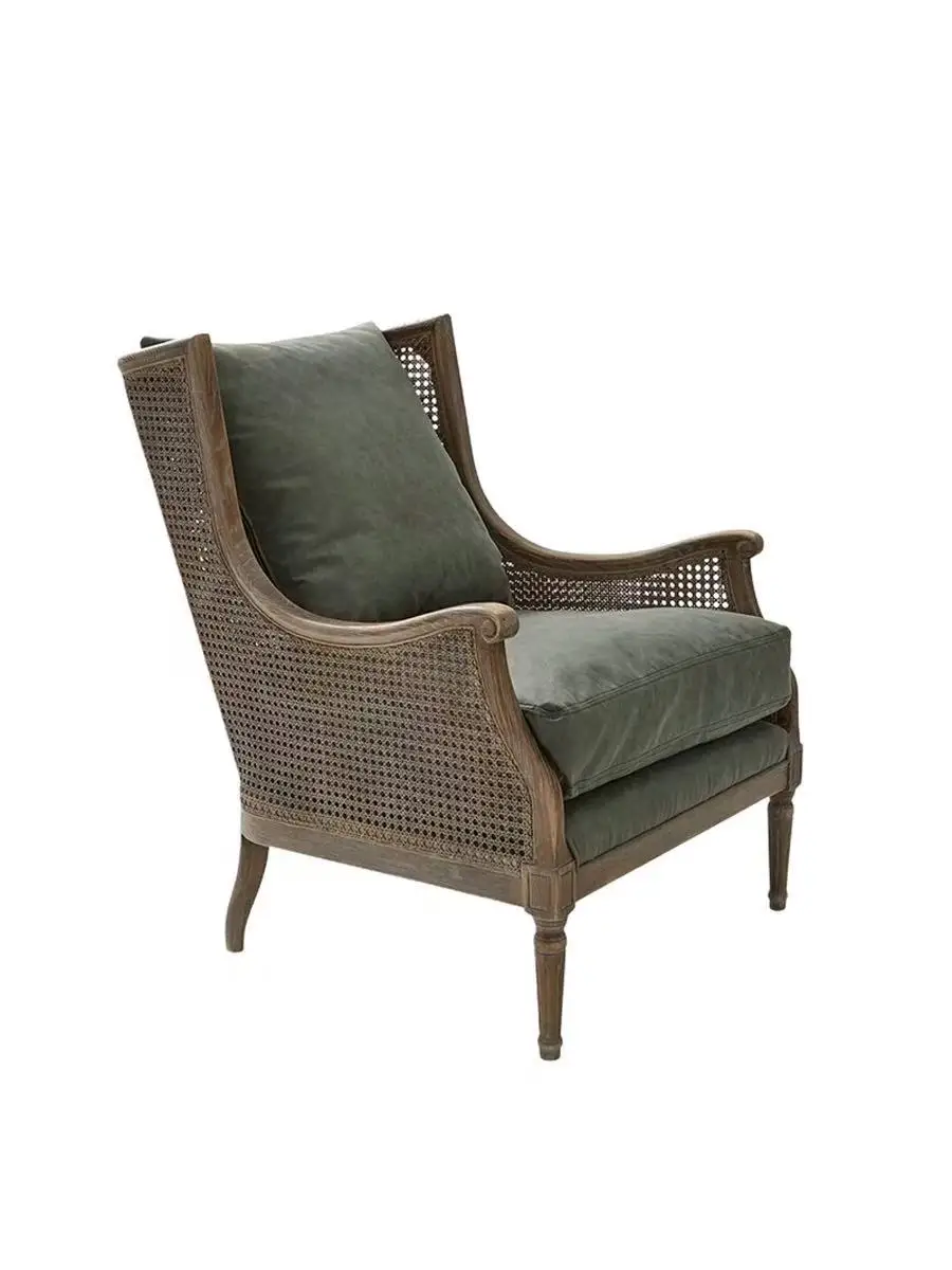 ^Antique Wooden Lounge Rattan Single Sofa Accent Chair Filling Material Foams Elegant Living Room Furniture