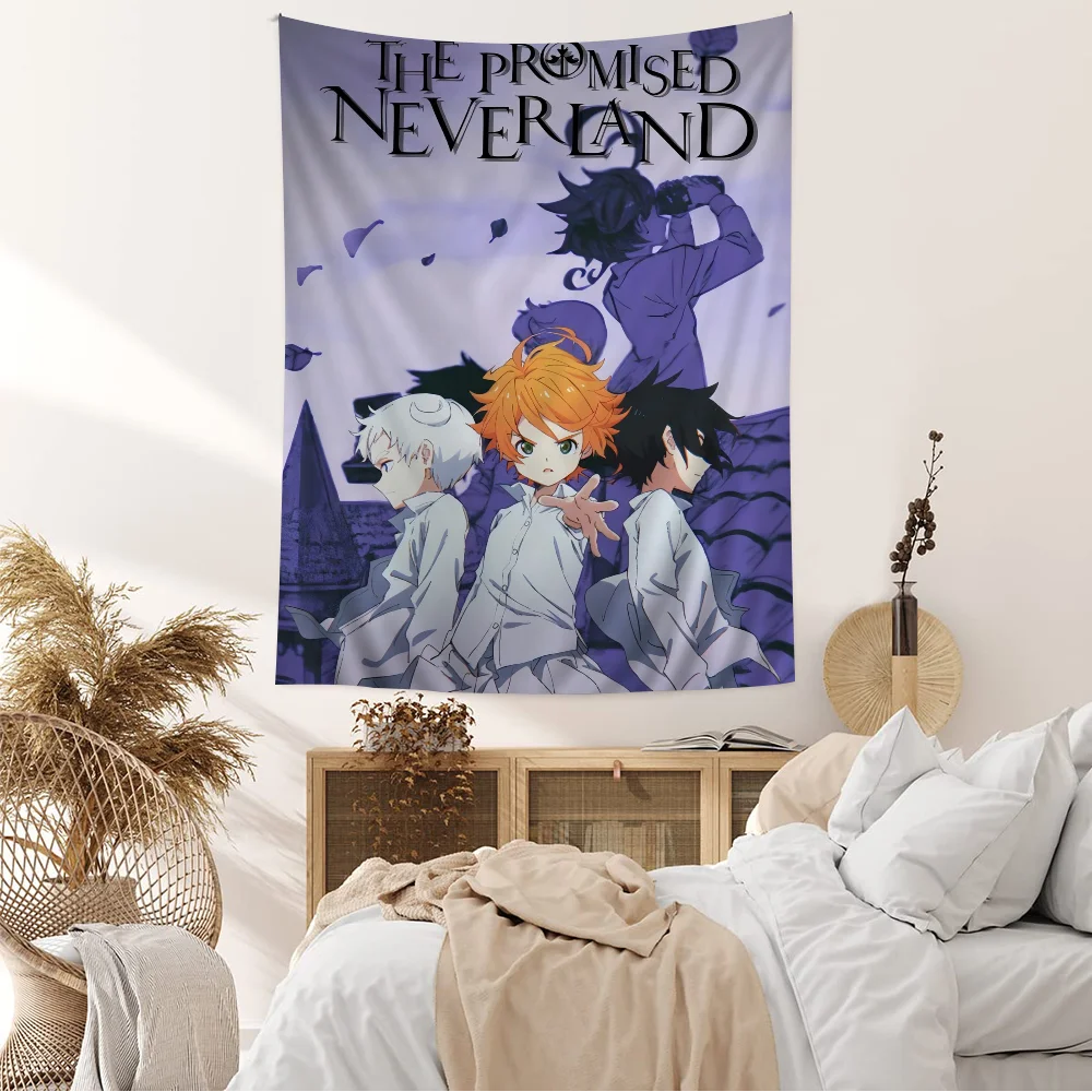Anime The Promised Neverland Anime Tapestry Hanging Tarot Hippie Wall Rugs Dorm Sheets DIY Wall Tapestry for Living Room Decor