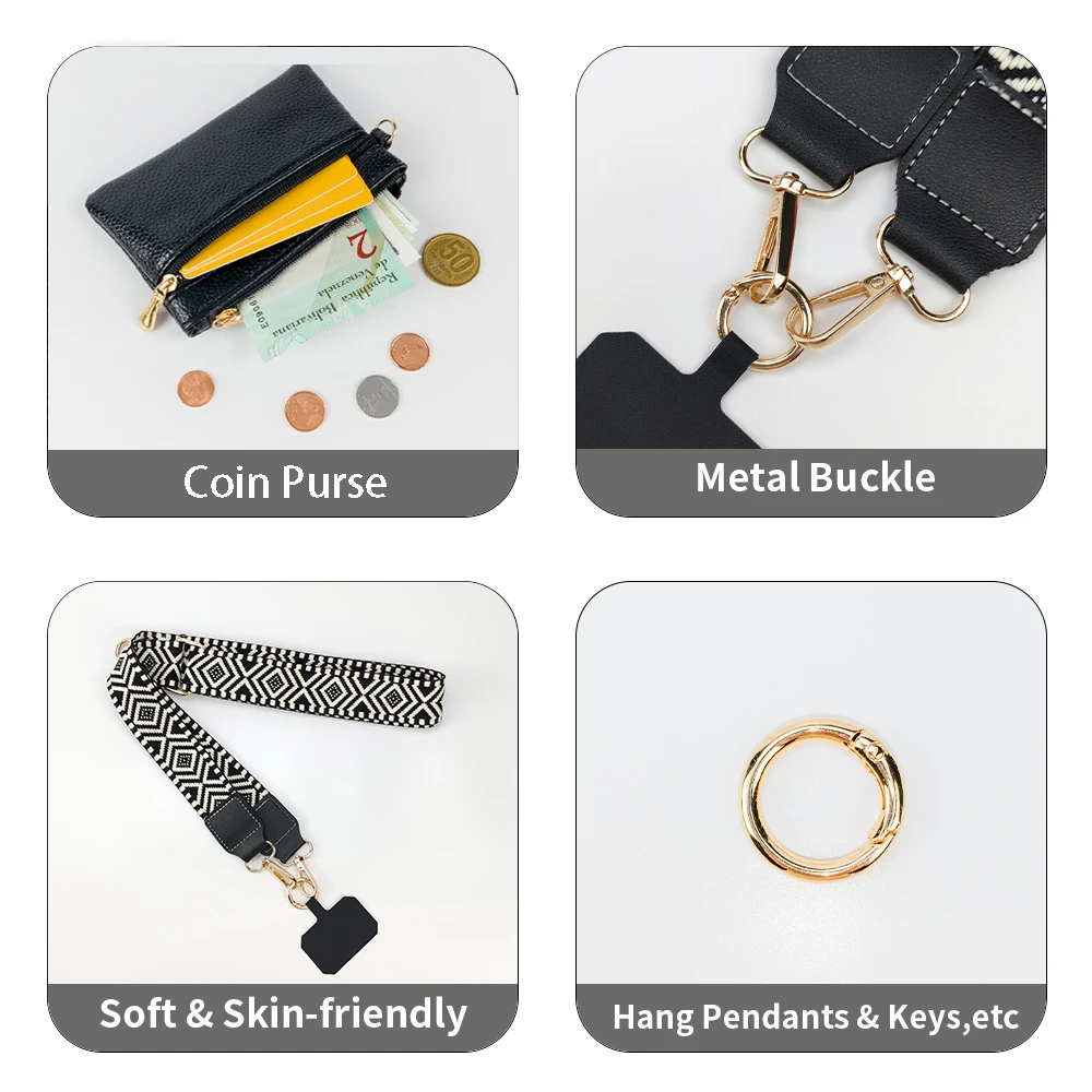2 in 1 Phone Lanyard with Zipper Coin Purse Geometric Pattern Crossbody Shoulder Strap Anti-lost Hanging Neck Strap for IPhone - view 4