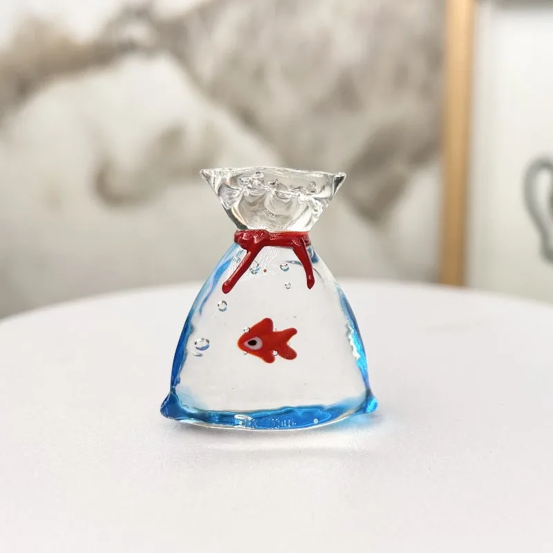 Crystal Fish Aquarium Mini Glass Fish Tank Ornament Desktop Decoration Cute Birthday Party Gift for Kids Girls Home Office