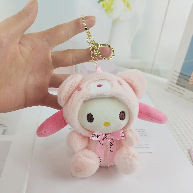 Sanrio Cartoon Transforma-se Em Melodia, Hello Kitty Plush Keychain, Mochila Pingente, Presente De Boneca