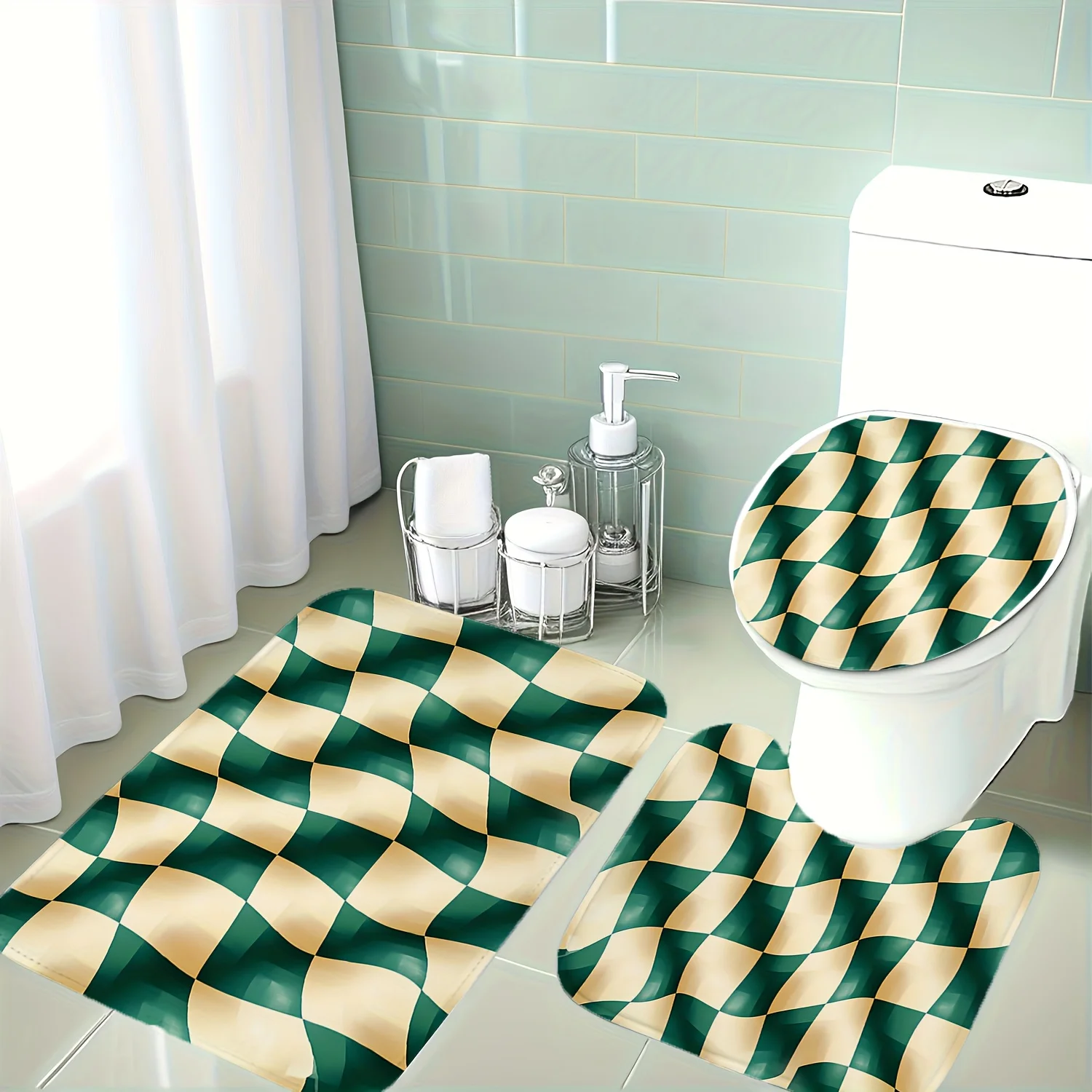 

Christmas Decorations, 3pcs Set of Green and Yellow Checkerboard with Unique Wavy Twist Effect, Breaking the Regular Checkerboar