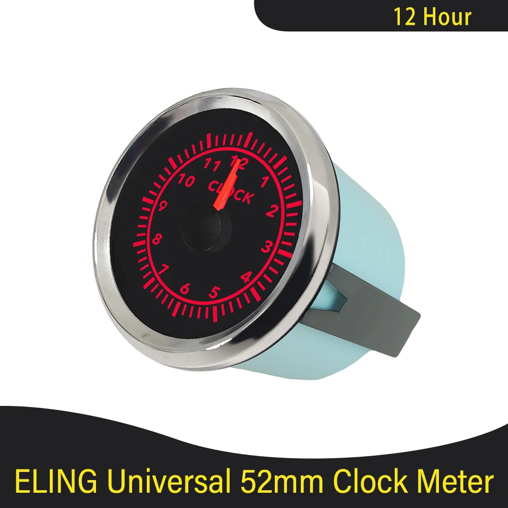 

Universal Waterproof 52mm Clock Meter Gauge 12 Hour Format with Red Backlight 12V 24V for Car Boat Yacht