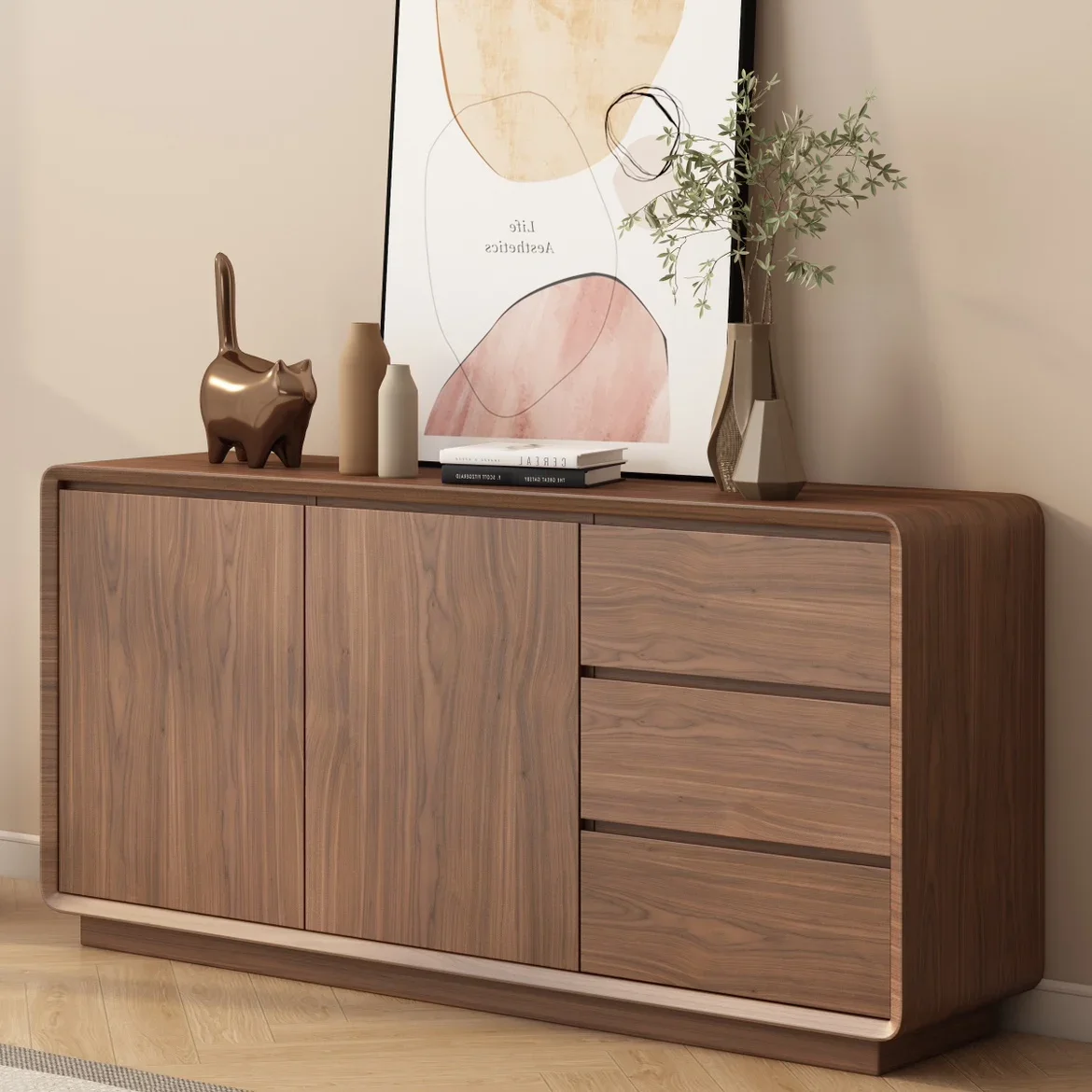 

Modern Simple Solid Wood Sideboard Storage Cabinet Kitchen Living Room Black Walnut White Cabinet Dining Room Cabinet