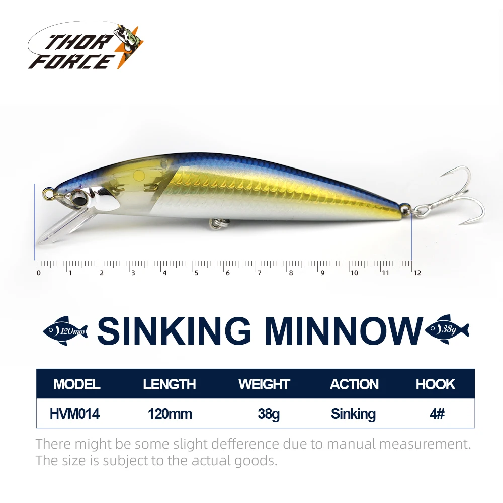 THORFORCE  Minnow Fishing Lure120mm 38G Heavy sea Sinking Bait Saltwater Fishing Bass Jerkbait Artificial Spinning Lure