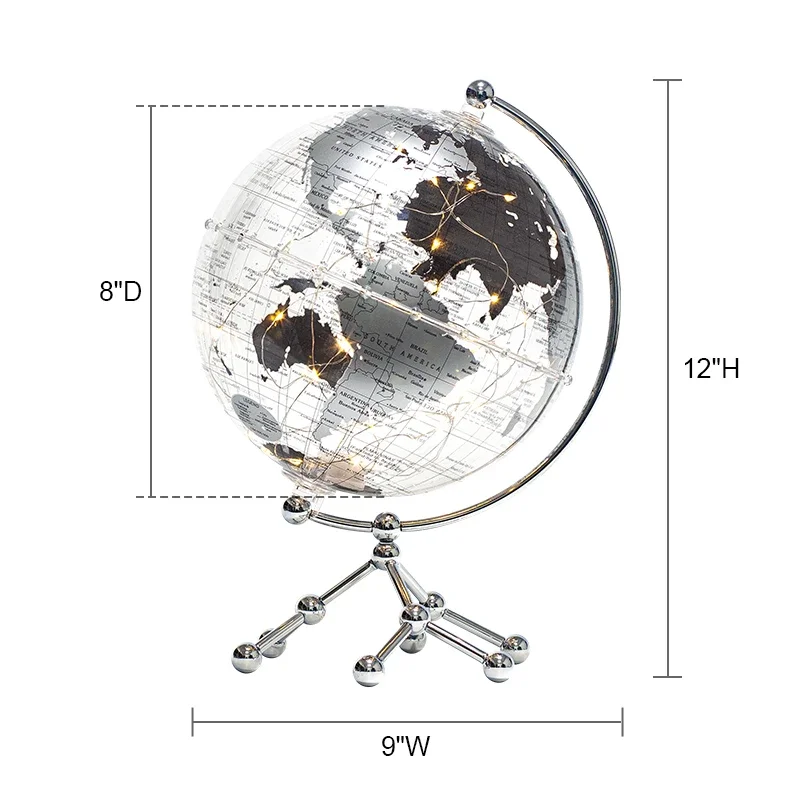 Wellfun LED Lights Map Glass Rotating LED Ball String Lights LED Lights Map Novelty Gifts Globe Earth Globe Decor Globe