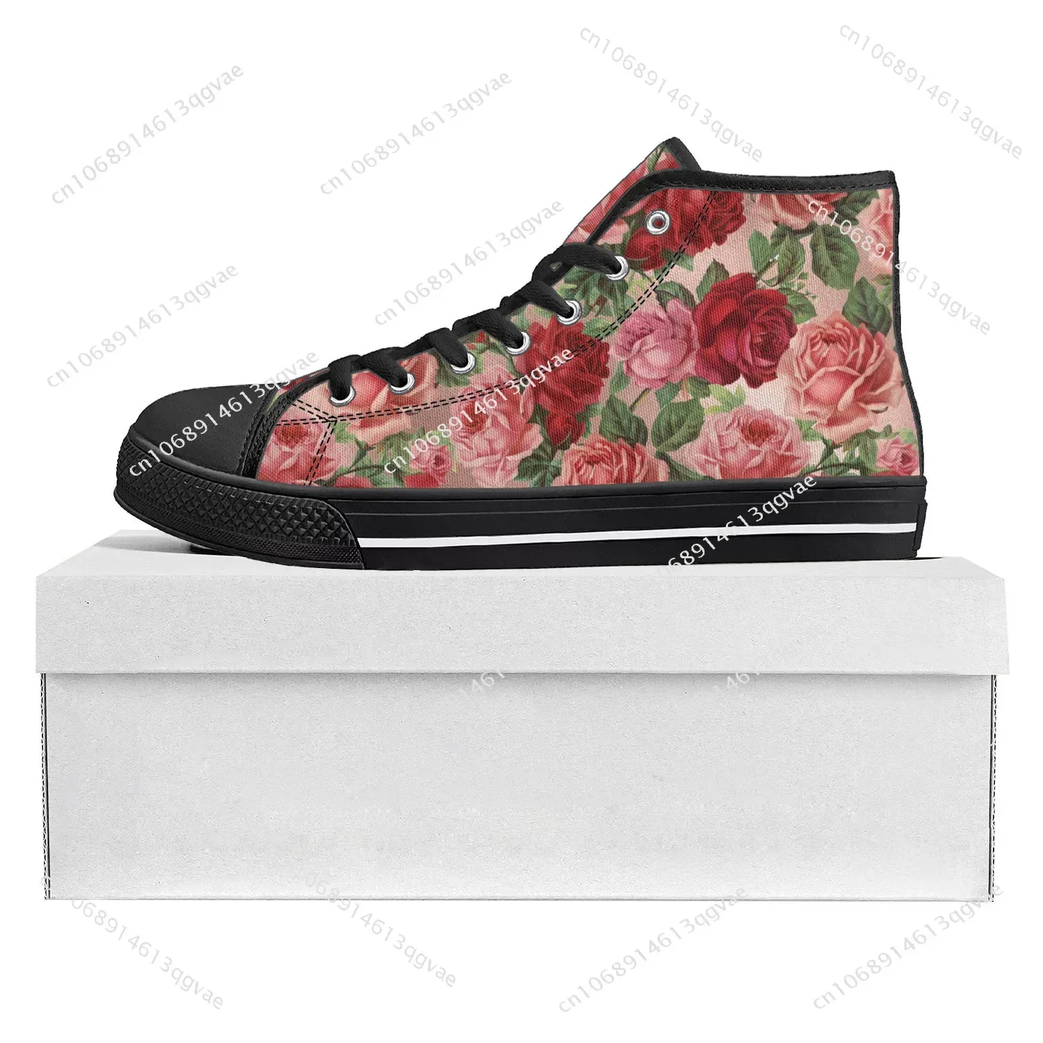 Rose Pattern Design High Top High Quality Sneakers Mens Womens Teenager Canvas Sneaker Custom Made Shoe Casual Couple Shoes