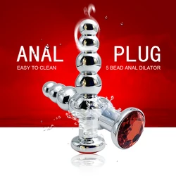 Metal Anal Plug 5 Bead Anal Dilator Jewel Base Stainless Butt Plug G-point Massage Sexual Wellness Adult Pleasure Adult Sex Toys