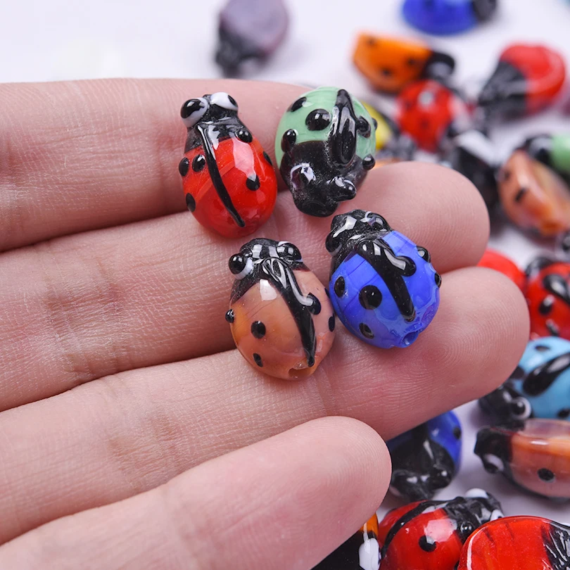 10/20/30pcs Random Mixed Animal Insect Spacer Bead Red/Blue/Yellow/Red Ladybug Loose Beads For Jewelry Making Supplies DIY Charm