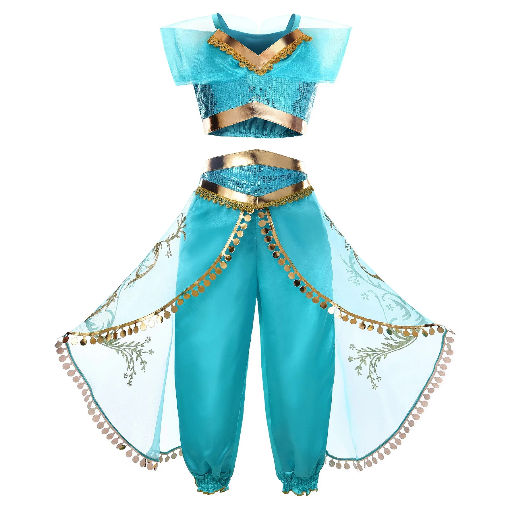 Disney Girls Cosplay Jasmine Princess Dress Up Aladdin Magic Lamp Costume Halloween Birthday Party for 2-12 Yrs Kids Vestidos