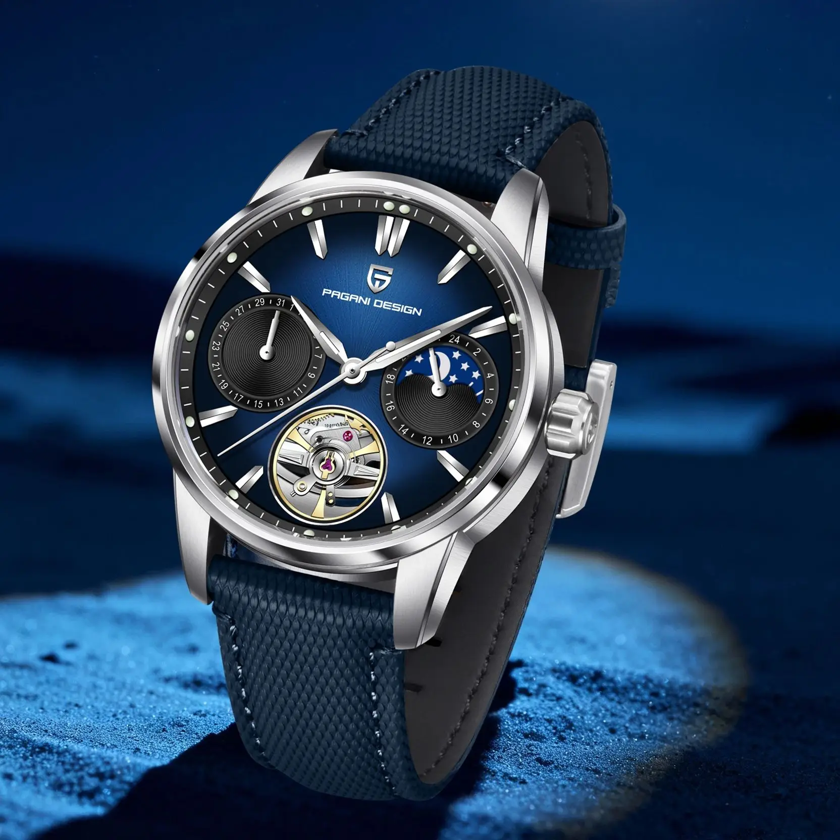 PAGANI DESIGN ساعات رجالية 2025 جديد متدرج اللون الهاتفي ساعة أوتوماتيكية للرجال مرحلة القمر توربيون ساعة اليد الميكانيكية الرجال #2