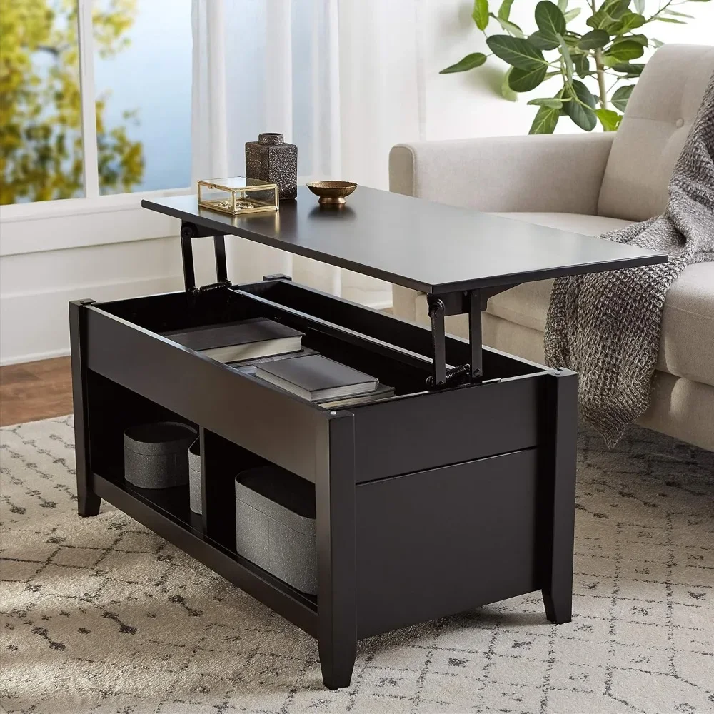 Lift-Top Storage Rectangular Coffee Table, Black, 40 in x 18 in x 19 in