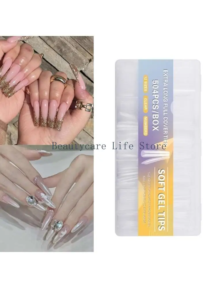 

652C 504x/Set Clear Nail Tips Soft Gels Tips Extra Long Full Cover Tips Nail Supplies Artificial False Nails for Acrylic Nails