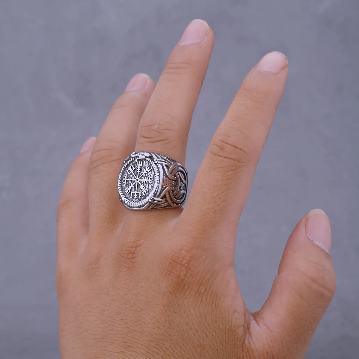 316L Stainless Steel Viking Dragon and Helm of Awe Ring Men Pagan Odin Amulet Vegvisir Scandinavian Ring Jewelry Wholesale