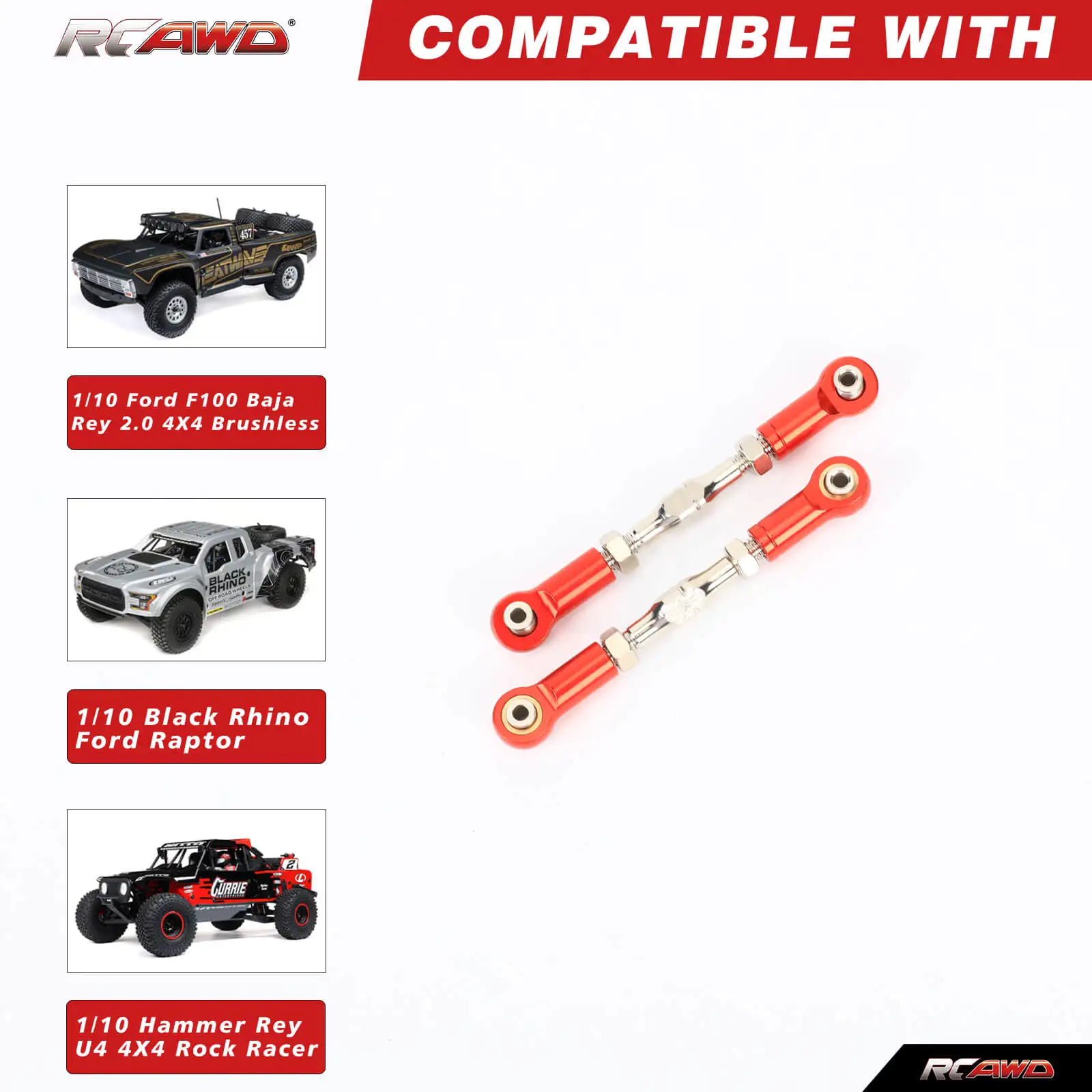 RCAWD aluminiowe grubsze przednie zawieszenie górne ogniwa do 1/10 LOSI Baja Rey 4WD 1/10 Hammer Rey U4 Rock Racer ulepsza części