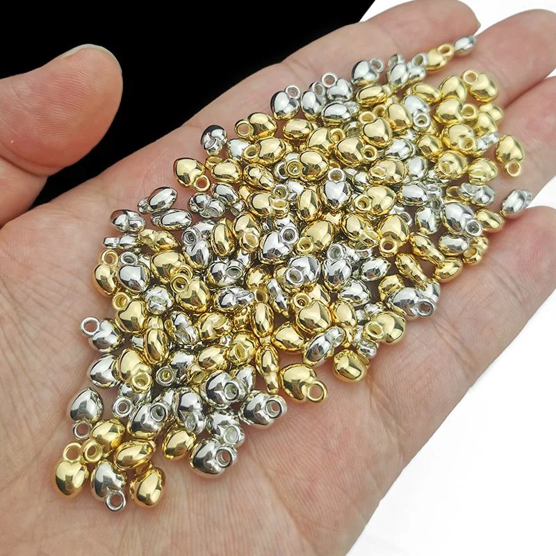 50pcs/lot 6 8 10mm Heart Shape Gold Color CCB LOVE Beads Pendant Loose Beads For Jewelry Making Accessories DIY Bracelet Earring