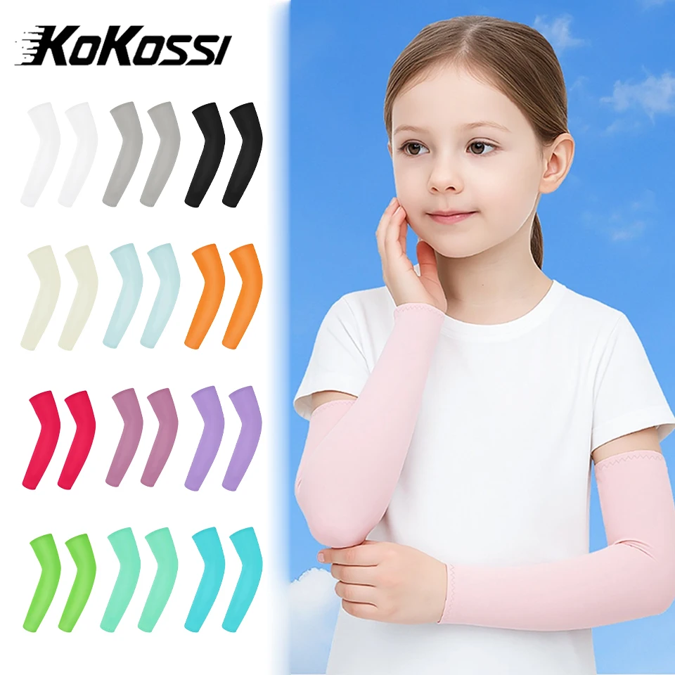 

KoKossi 1Pair Children Arm Sleeves Sun UV Protection Sports Cooling Kids Sports High Elastic Arm Cover Thin Ice Silk Boys Girls