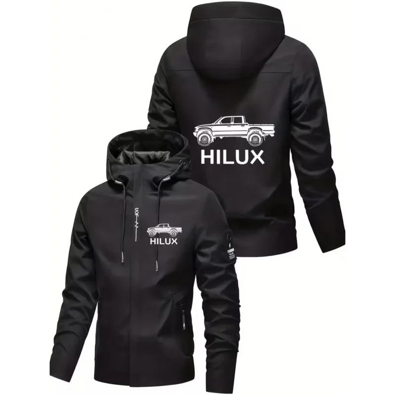 

Мужская модная куртка с капюшоном на молнии, с логотипом в виде пикапа, с полной молнией и множеством карманов, из ветрозащитной ткани, с возможностью индивидуального дизайна.