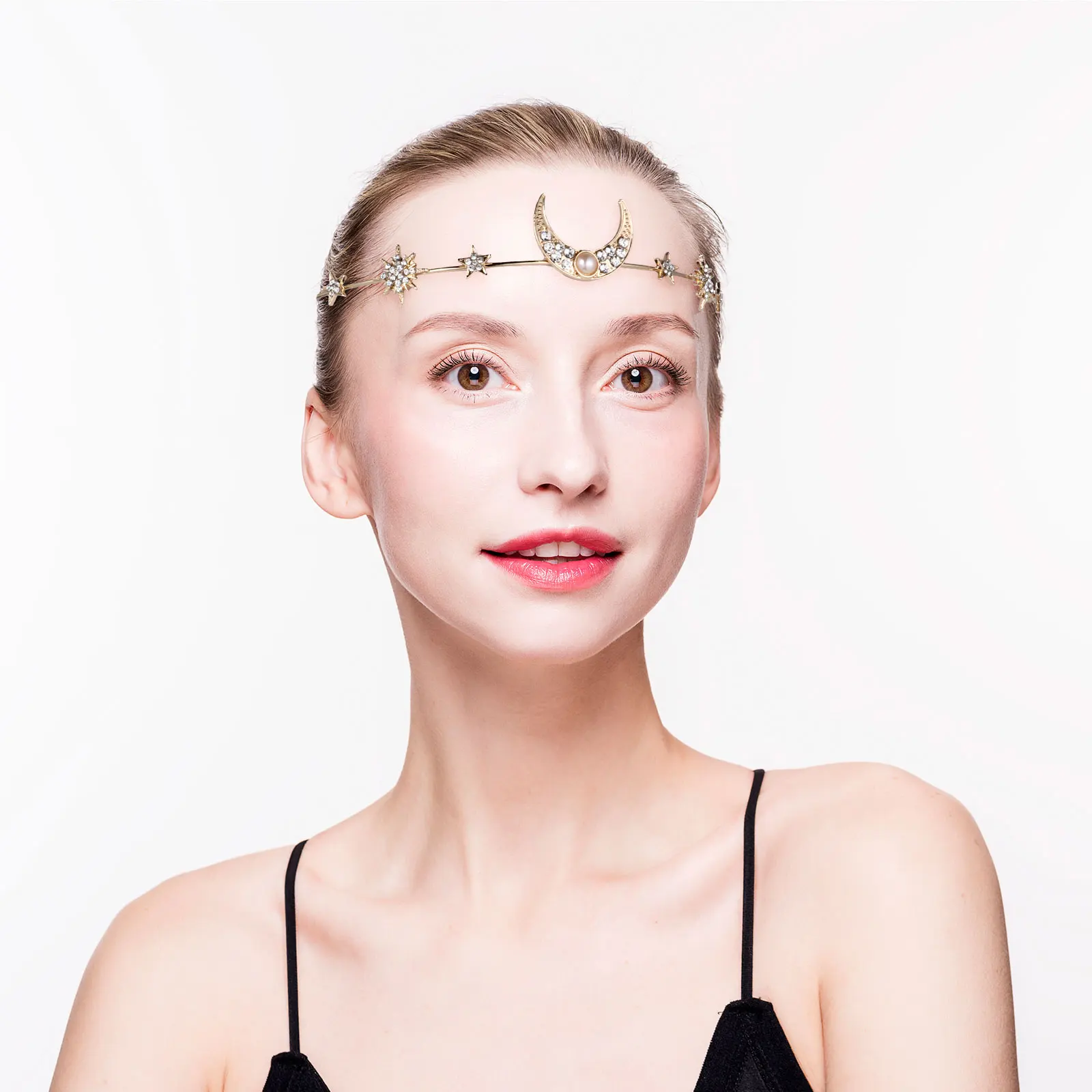 

2pcs Pearl Headband Moon Stars Hair Band Wedding Headpiece Rhinestone Headdress Crystal Hair Jewelry Bridal Accessories Dress