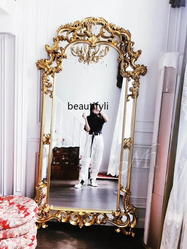 European Style Vintage Engraving Full-Length Mirror Clothing Store Full-Length Mirror French Floor Dressing Mirror