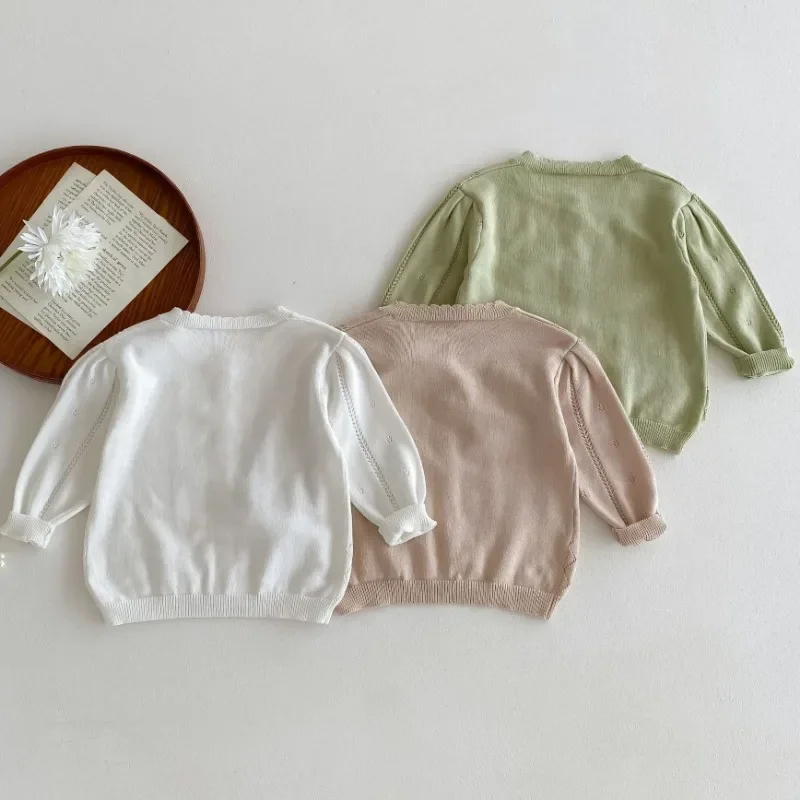 New Baby Thin Cotton Cardigan Solid Infant Long Sleeve Sunscreen Jacket Toddler Casual Hollow Coat Children Boy Girl Top Clothes