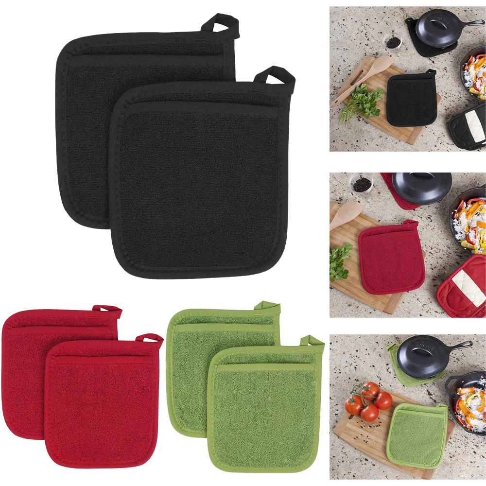 2pcs 3-in-1 Pot Holders Insulation Glove Cotton Cotton Towels Microwave Gloves Baking Oven Durable Kitchen Mat Pot Rack
