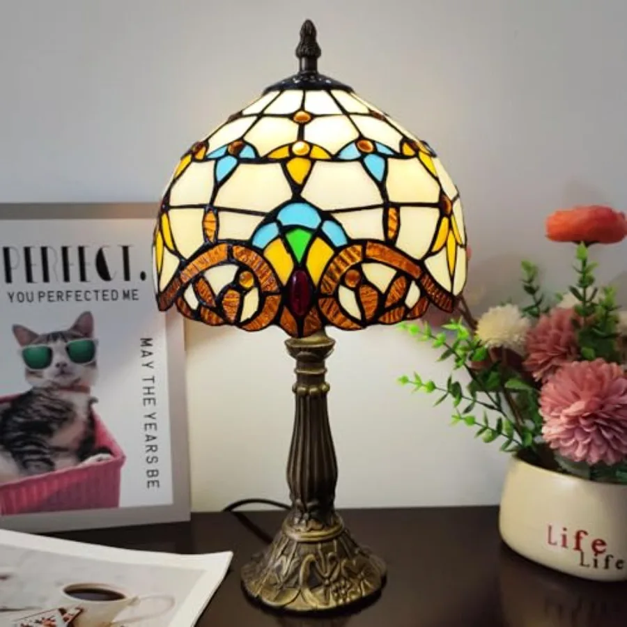 

Small Tiffany Table Lamp 8 Inch Tiffany Desk Lamp Stained Glass Antique Light Decoration Bedroom Bedside Lamp Retro Reading Lam