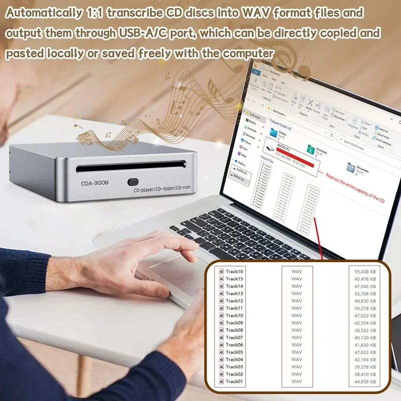 CD Ripper Player Automatic Ripping Drive Converts CDs To WAV Files With Automatic Transcription Copying CDs To Storage CD Rom