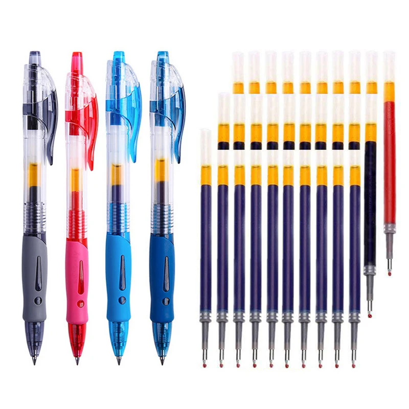 

10/30PCS Gel Pens Refills Set Kawaii Stationery Writing Pen Black/Red/Blue Ink 0.5 mm Ballpoint Pen For Office & School Supplies
