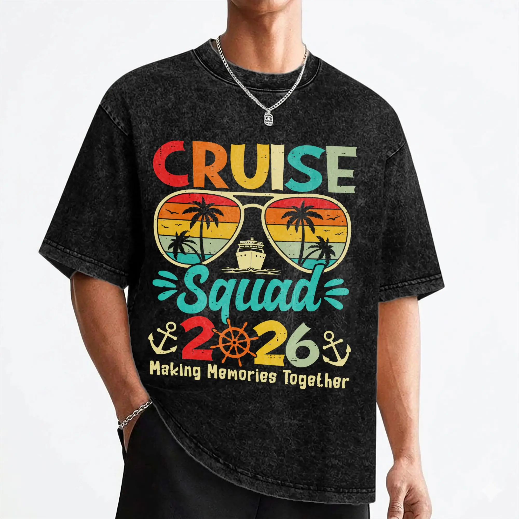 Cruise Squad 2026 Summer Vacation Matching Family Cruise T Shirts Washed Short Sleeve T-Shirt Men Women Streetwear Graphic Tees