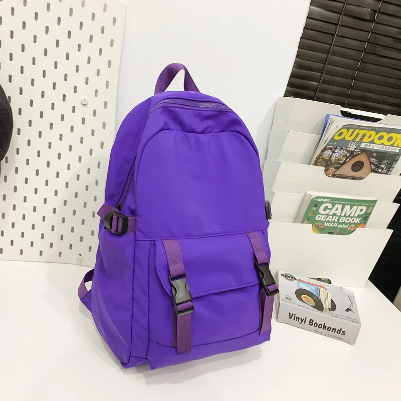 2024 New Nylon Soft Handle Backpack Solid Color Zipper Air Cushion Belt Casual Backpack Soft Large Capacity Simple Handbag