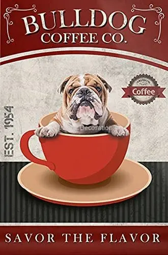 Funny Bulldog Metal Tin Sign Coffee Poster Wall Trim Decorative Panel Retro Classic Mural