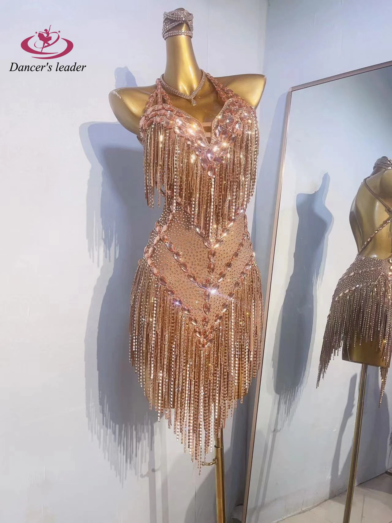 Latin Dance Practice Stage Women's Clothing High-end Customized Large Diamond Super Flash Samba Rhinestone Clothing Dress