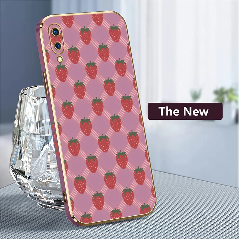 Casing Ponsel Pelindung Guncangan Untuk Vivo V20 SE V19 V17 V15 Pro V11 V9 V5 Lite Pola Kotak Stroberi Penutup Belakang Silikon Lembut