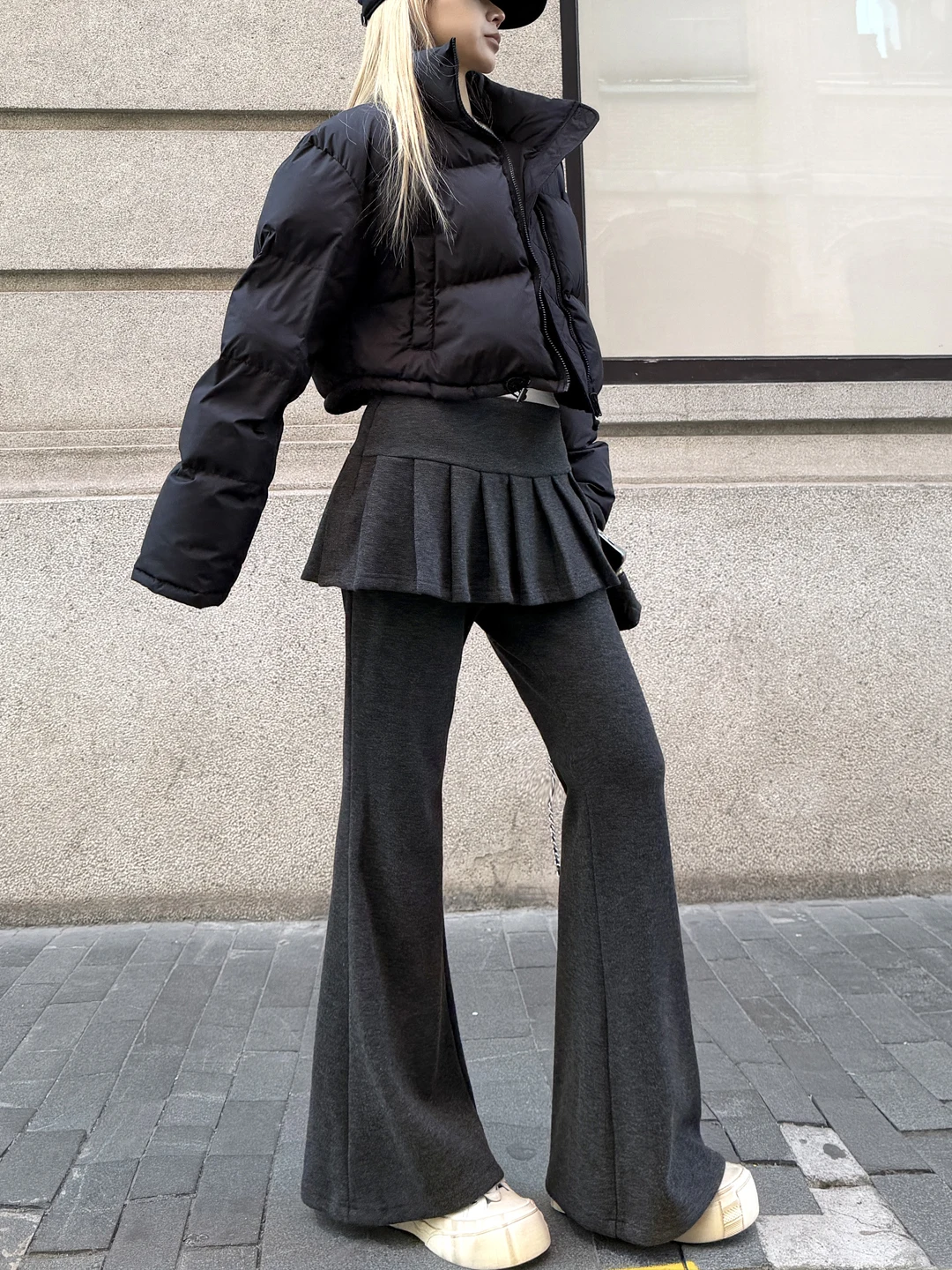 

Женские зимние плиссированные брюки-юбка Thiened Fce, леггинсы с микро-клешем, утягивающие брюки-клеш, повседневные брюки