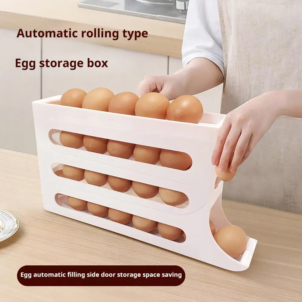 Egg Storage Container Scroll-down Egg Box Capacity Four-tier Fridge Egg Storage Boxes with Automatic Rolling Feature for Diner
